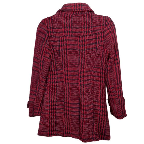 Ambiance Red Plaid Peacoat Jacket Twee Fitted Retro Puff Shoulder Coat Small - Picture 3 of 6